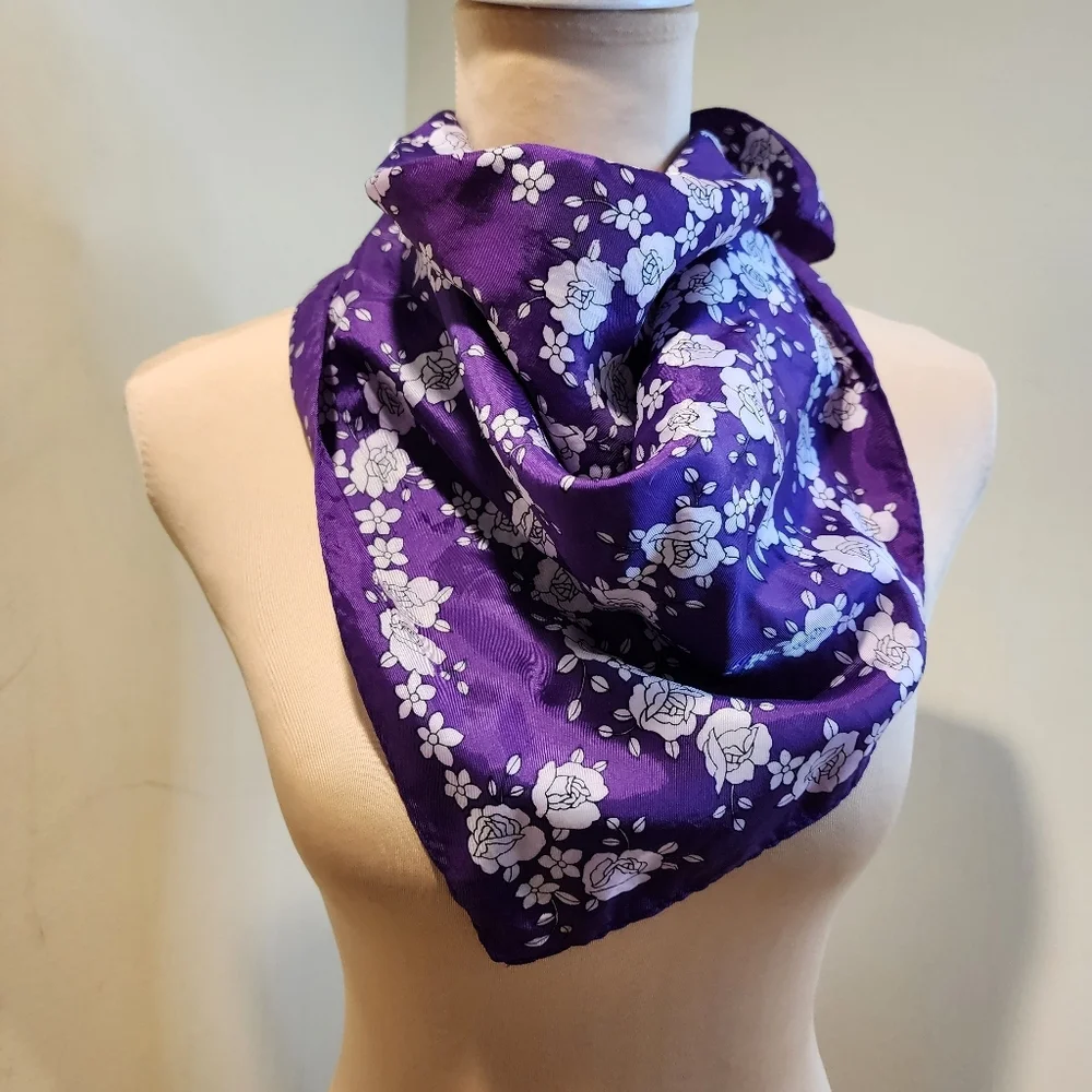 Purple Floral Scarf with White Blossom Print